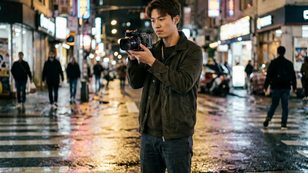9.1免费视频看片短片合集：城市街头纪实短片拍摄现场，导演在街角等待决定性瞬间